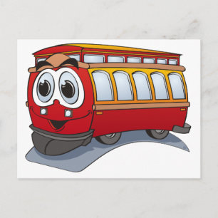 Red Trolley-Tecknad Vykort