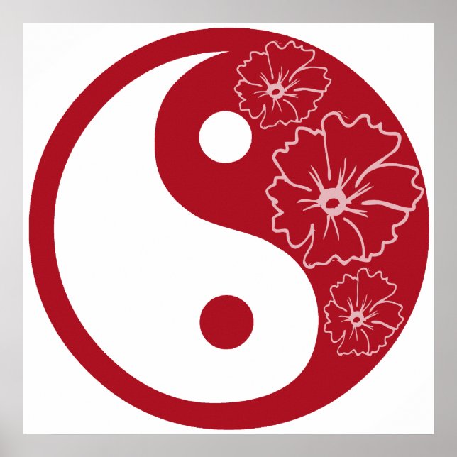 Red Tropical Flower Yin Yang Symbol Poster (Framsidan)