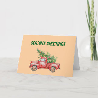 Red Truck Christmas Tree Folded Holiday Card Helgkort