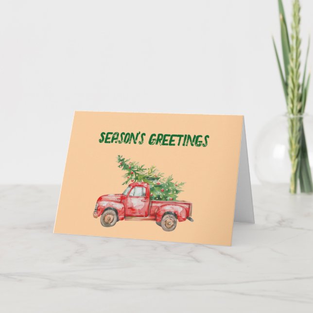 Red Truck Christmas Tree Folded Holiday Card Helgkort (Framsida)