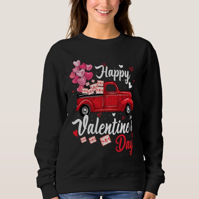 Red Truck Happy Valentines Day  Couple Matching T Shirt (Framsida)