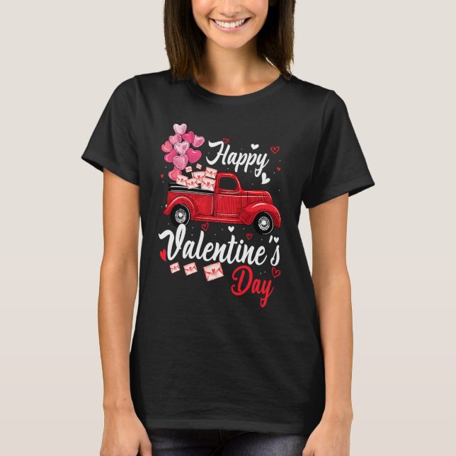 Red Truck Happy Valentines Day  Couple Matching T Shirt (Framsida)