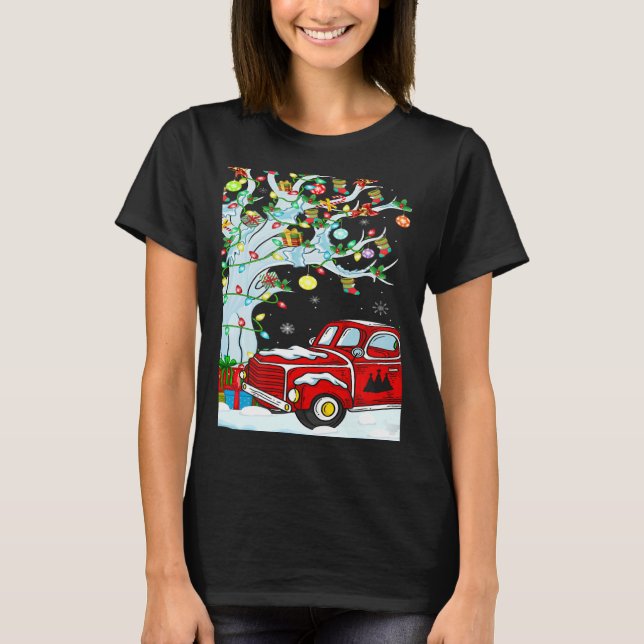 Red Truck  Lights Xmas Tree Snowman Red Truck Chri T Shirt (Framsida)