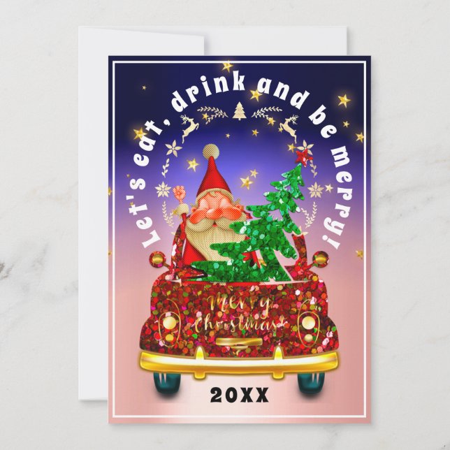 Red Truck Merry Christmas Tree Brunch Dinner Rose Inbjudningar (Baksida)