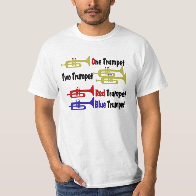 Red Trumpet Blue Trumpet Tee Shirt (Framsida)
