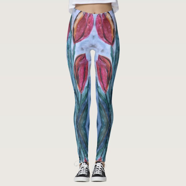 Red Tulip Blommigt Leggings (Framsida)