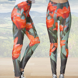 Red tulip fält leggings