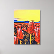 Red Tulip Fält Painting Stretched Kanvastryck