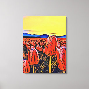 Red Tulip Fält Painting Stretched Kanvastryck