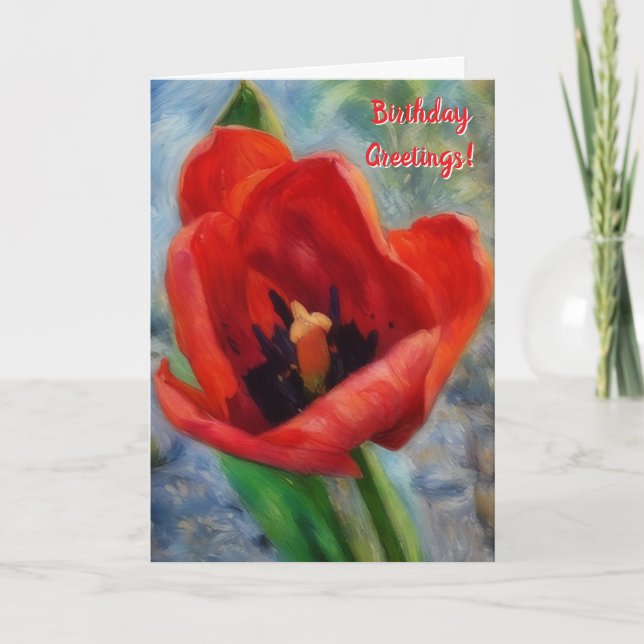 Red Tulip Flower Art Birthday Card Kort (Framsida)