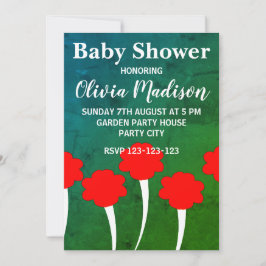 Red Tulip Flower Flicka Baby Shower Inbjudningar