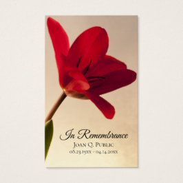 Red Tulip Flower Vår Funeral Memorial Prayer Visitkort