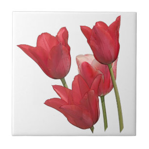 Red Tulip Flowers Kakelplatta