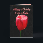Red Tulip Grattis på födelsedagen Sister Kort<br><div class="desc">Du kan anpassa,  ändra texten och ladda upp egna foton. "Din skönhet,  kärlek och nåd är glatta gåvor som alla kan uppskatta. Jag är så glad att du är min kusin! Hoppas att din födelsedag är lika underbar som du är! Mycket kärlek!"</div>