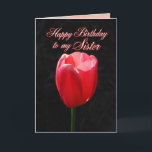 Red Tulip Grattis på födelsedagen Sister Kort<br><div class="desc">Du kan anpassa,  ändra texten och ladda upp egna foton. "Din skönhet,  kärlek och nåd är glatta gåvor som alla kan uppskatta. Jag är så glad att du är min kusin! Hoppas att din födelsedag är lika underbar som du är! Mycket kärlek!"</div>
