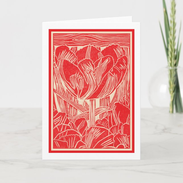 Red Tulip Linocut-gratulationskort Kort (Framsida)