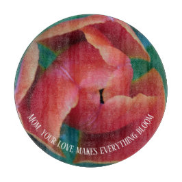 Red Tulip Macro Photo Round Personalized Glass Art