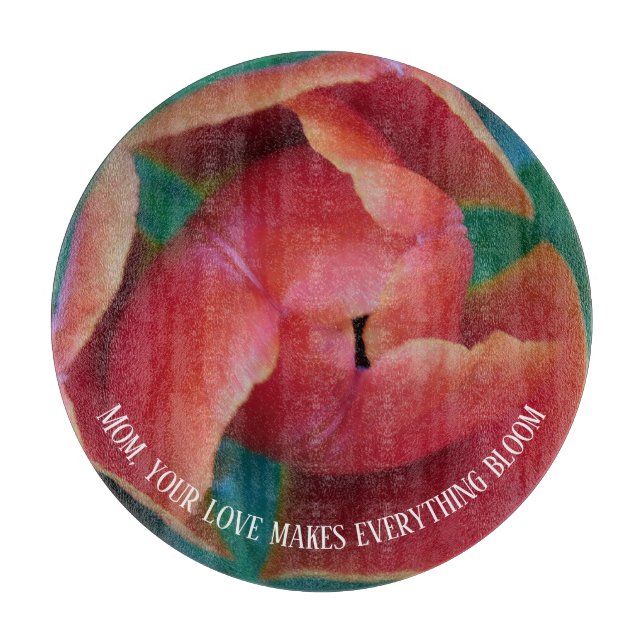 Red Tulip Macro Photo Round Personalized Glass Art (Framsidan)
