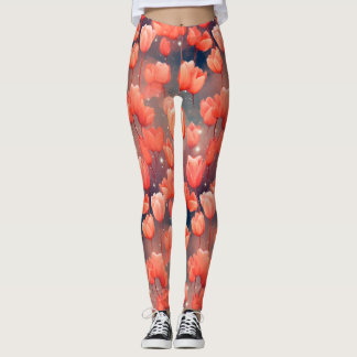 Red Tulip Mönster Leggings