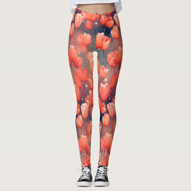 Red Tulip Mönster Leggings (Framsida)