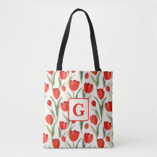 Red tulip mönster personlig monogram tygkasse