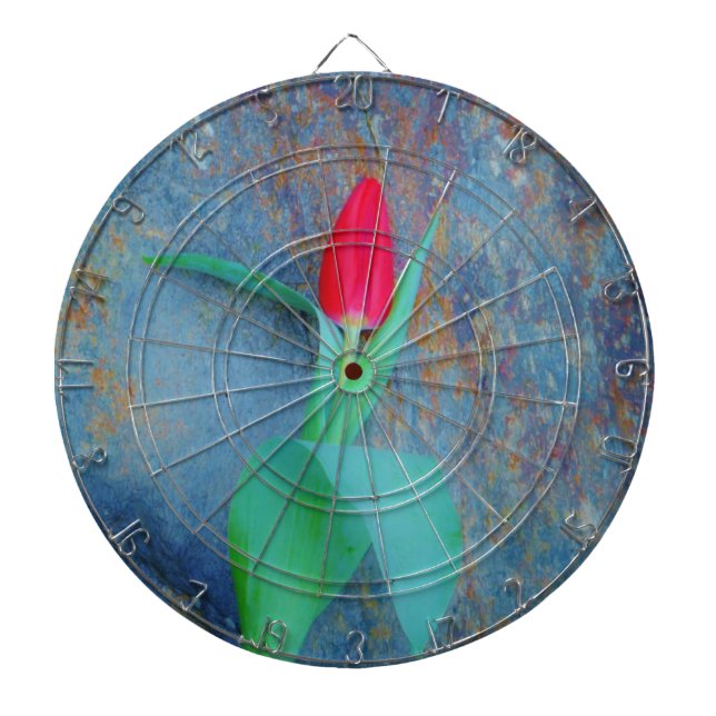 Red Tulip på Blue Grått Slate Darttavla (Framsidan)