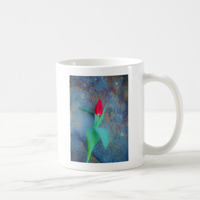 Red Tulip på Blue Grått Slate Kaffemugg (Höger)