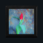Red Tulip på Blue Grått Slate Smyckeskrin<br><div class="desc">Vår blommor. En ruby Red Tulip mot en vacker stenbakgrund. Foto av Sandy Closs.</div>