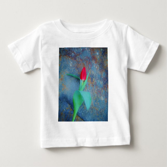 Red Tulip på Blue Grått Slate Tee Shirt (Framsida)