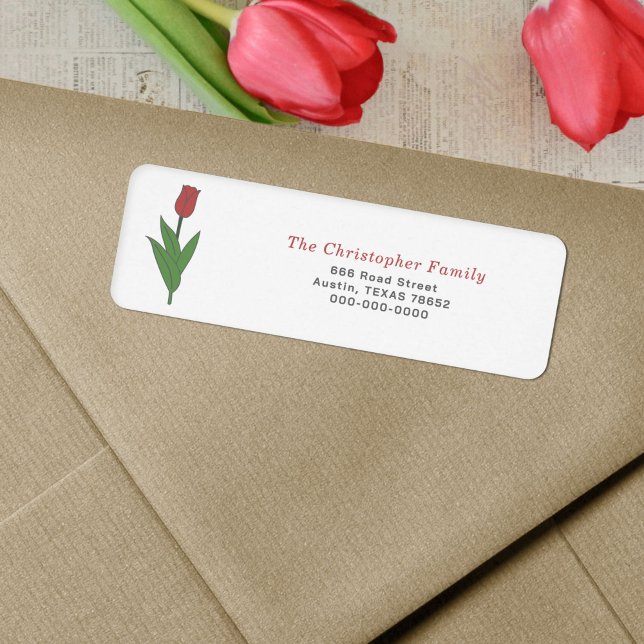 Red Tulip Pastel Flower Return-adressetikett Returadress Etikett (Red Tulip Pastel Flower Return Address Label)