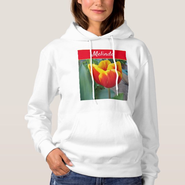 Red Tulip Red Womans Anpassade Namn Sweatshirt T Shirt (Framsida)