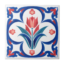 Red Tulip Turkisk Iznik Ceramic Tile Art