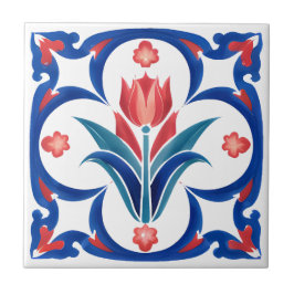 Red Tulip Turkisk Iznik Ceramic Tile Art Kakelplatta
