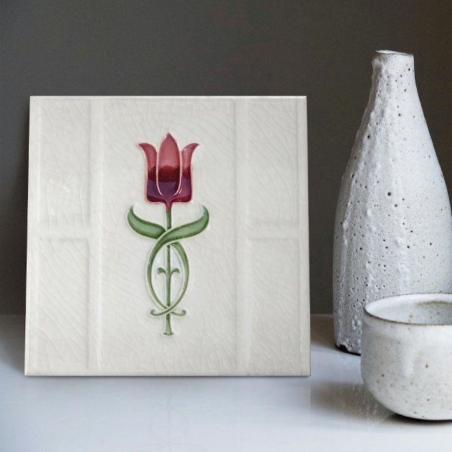 Red Tulip Wall Decor Art nouveau Art Deco Gibbons Kakelplatta (Skapare uppladdad)