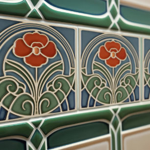 Red Tulip Wall Decor Art nouveau Art Deco Kakelplatta