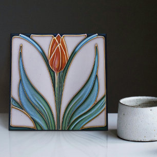 Red Tulip Wall Decor Art nouveau Art Deco Kakelplatta