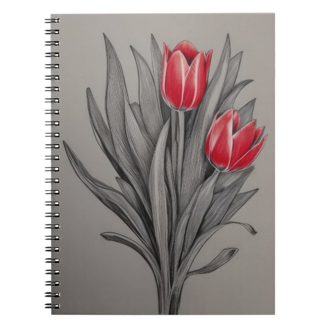 Red Tulips Blommigt Art Anteckningsbok (Framsidan)