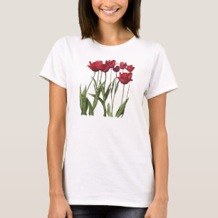 RED TULIPS Blommigt Art Flower Design T-shirt