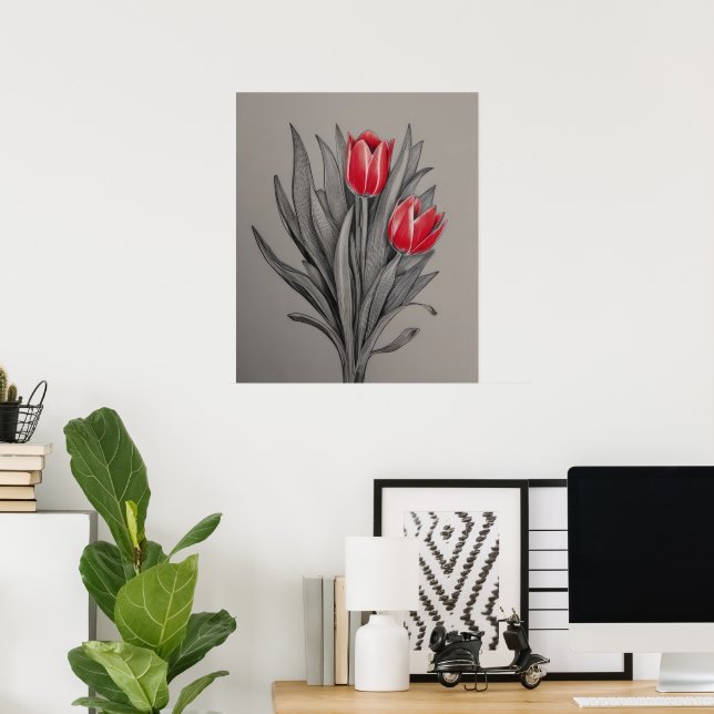 Red Tulips Blommigt Art Poster (Hemmakontoret)