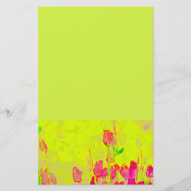 Red Tulips Border Yellow Green Stationery Brevpapper (Framsida)