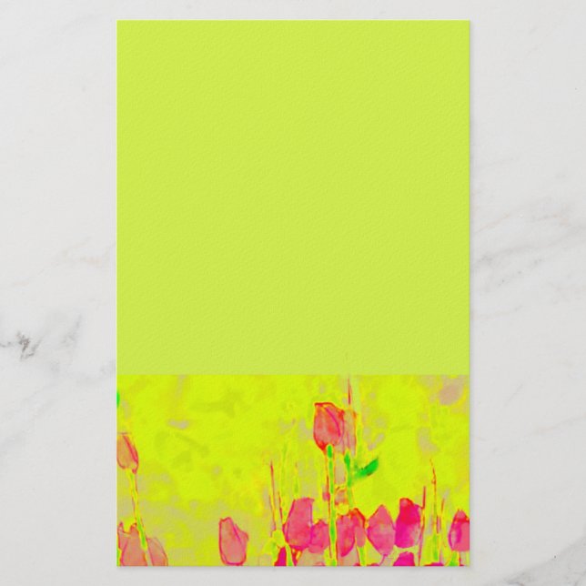 Red Tulips Border Yellow Green Stationery Brevpapper (Framsida)