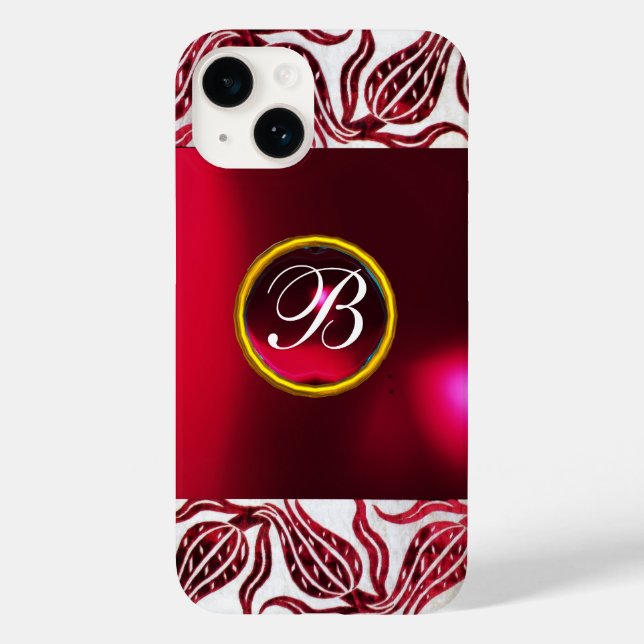 RED TULIPS DAMASK TULIP MONOGRAM Burgundy White (Baksida)