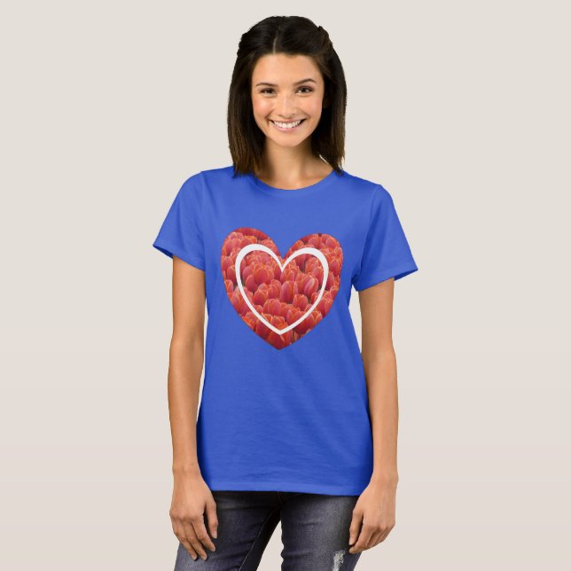 Red Tulips Fält Heart Basic T-Shirt (Hel framsida)
