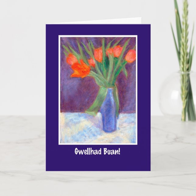 Red Tulips Get well Card, Welsh Hälsning Kort (Framsida)