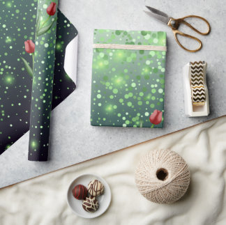 Red Tulips & Green Sparkle Gradient Gorgeous Presentpapper