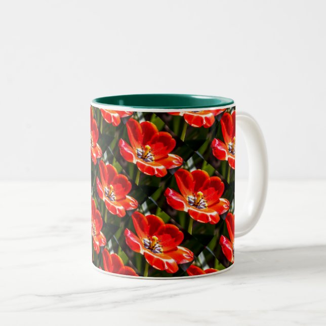 Red Tulips Mönster Två-Tonad Mugg (Framsida höger)