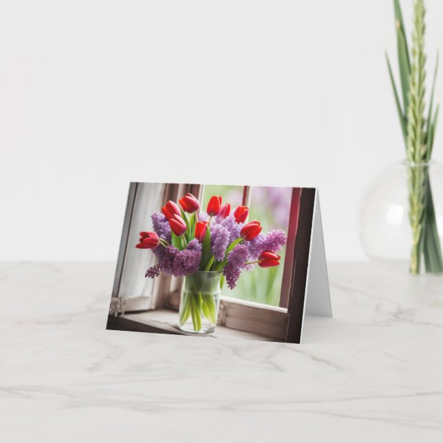 Red Tulips och Lilac Bouquet Anteckningskort (Framsida)