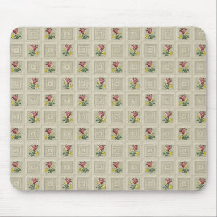 Red Tulips Retro Stone Tiled Squares Tapet Musmatta