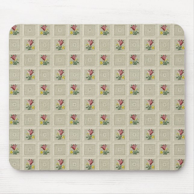 Red Tulips Retro Stone Tiled Squares Tapet Musmatta (Framsidan)