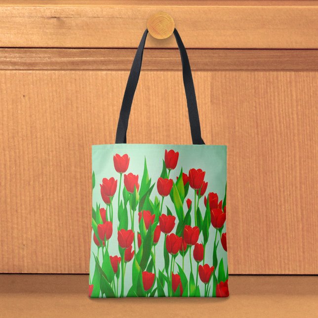 Red Tulips Tote Bag Tygkasse (Tote bag with red tulips)